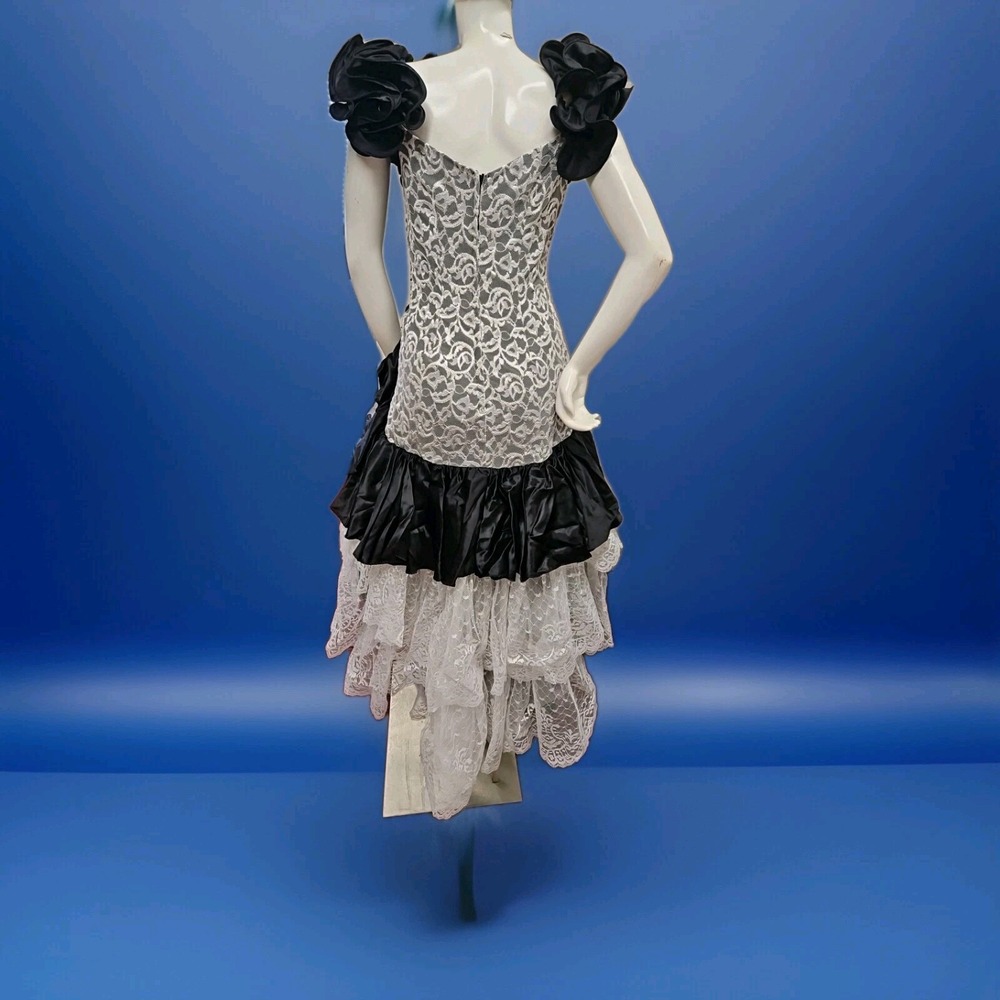 Flirtations Vintage 80s Blk/white Sequin Lace Taffeta Party Prom Dress sz 7/8 - Picture 4 of 9